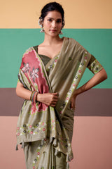 Admirable Green Pure Munga Cotton Saree With Dissemble Blouse Piece