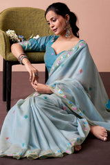Enticing Sky Pure Munga Cotton Saree With Sensational Blouse Piece