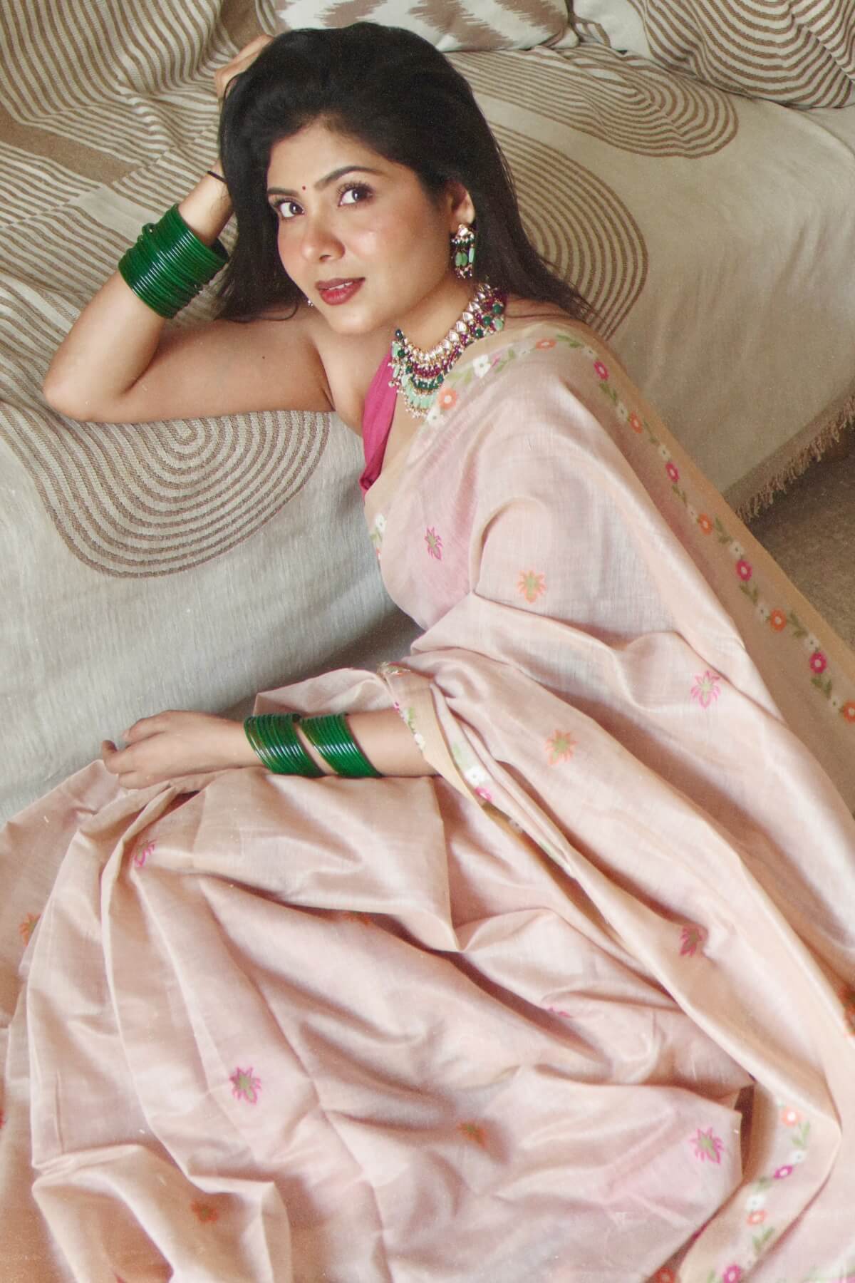 Niharika Jain in Peach Pure Munga Cotton Saree