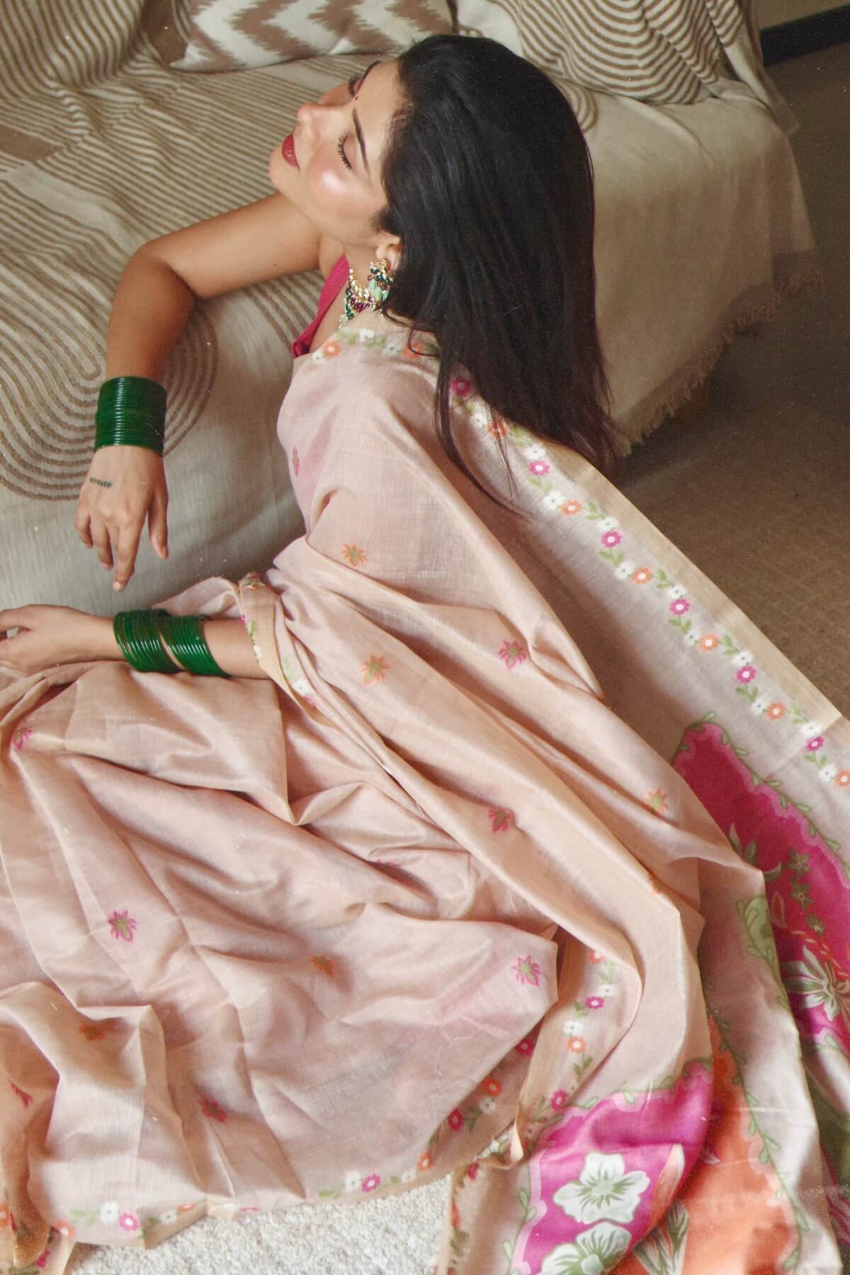 Niharika Jain in Peach Pure Munga Cotton Saree