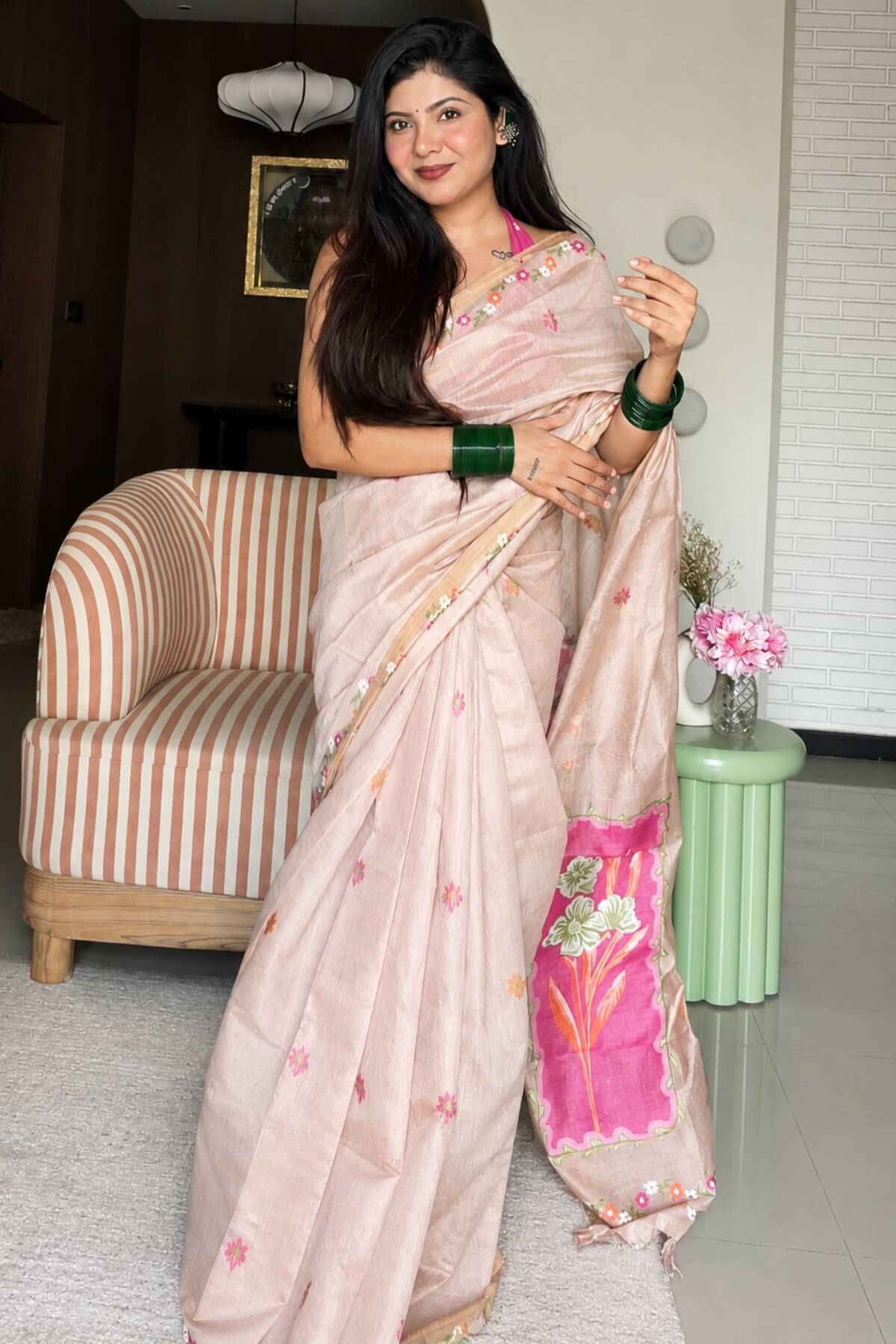 Niharika Jain in Peach Pure Munga Cotton Saree
