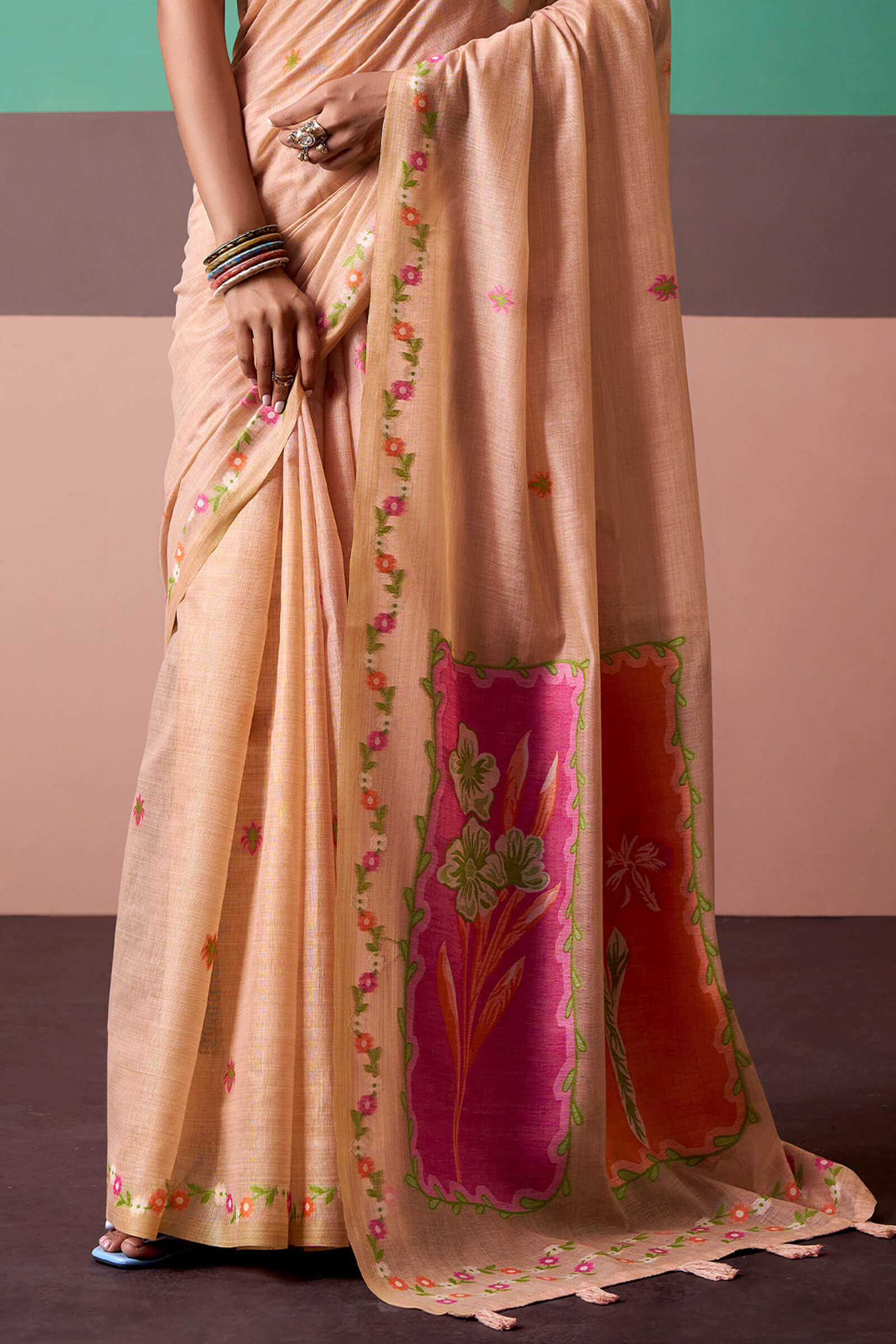 Dalliance Peach Pure Munga Cotton Saree With Nectarous Blouse Piece