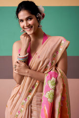 Dalliance Peach Pure Munga Cotton Saree With Nectarous Blouse Piece