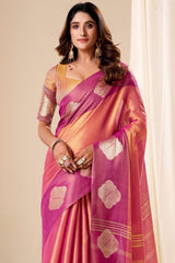 Vestigial Pink Pure Zari Weaving Banarasi Tissue Silk Saree With Enamoring Blouse Piece