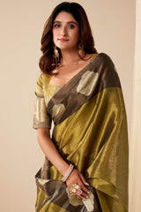 Woebegone Golden Pure Zari Weaving Banarasi Tissue Silk Saree With Murmurous Blouse Piece