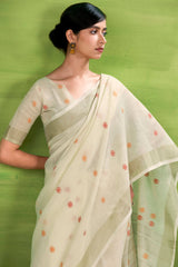 Ethereal Beige Cotton Silk Saree With Efflorescence Blouse Piece