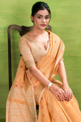 Seraphic Orange Cotton Silk Saree With Alluring Blouse Piece