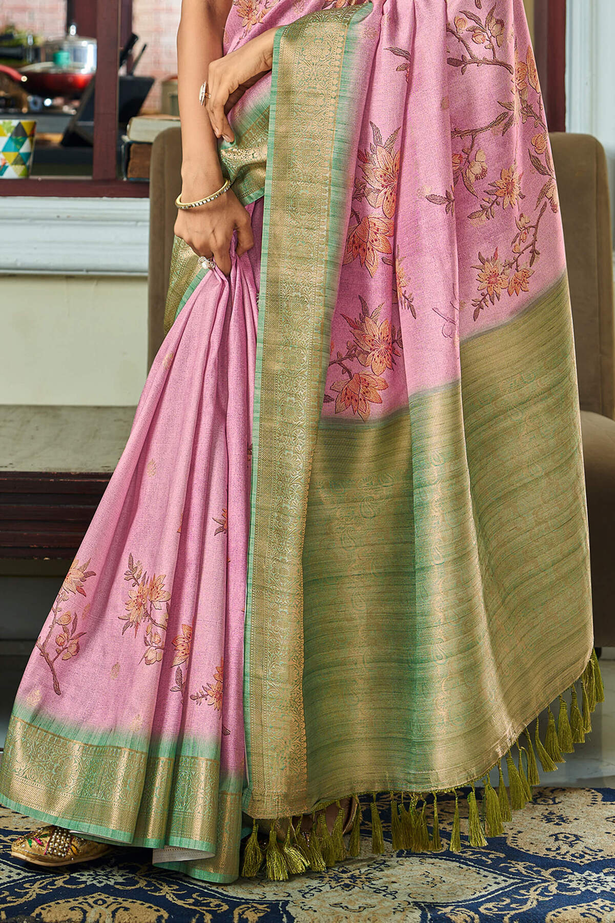 Adoring Pink Digital Printed Soft Silk Saree With Scintilla Blouse Piece