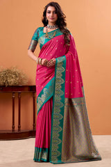 Adorning Dark Pink Banarasi Satin Silk Saree With Fragrant Blouse