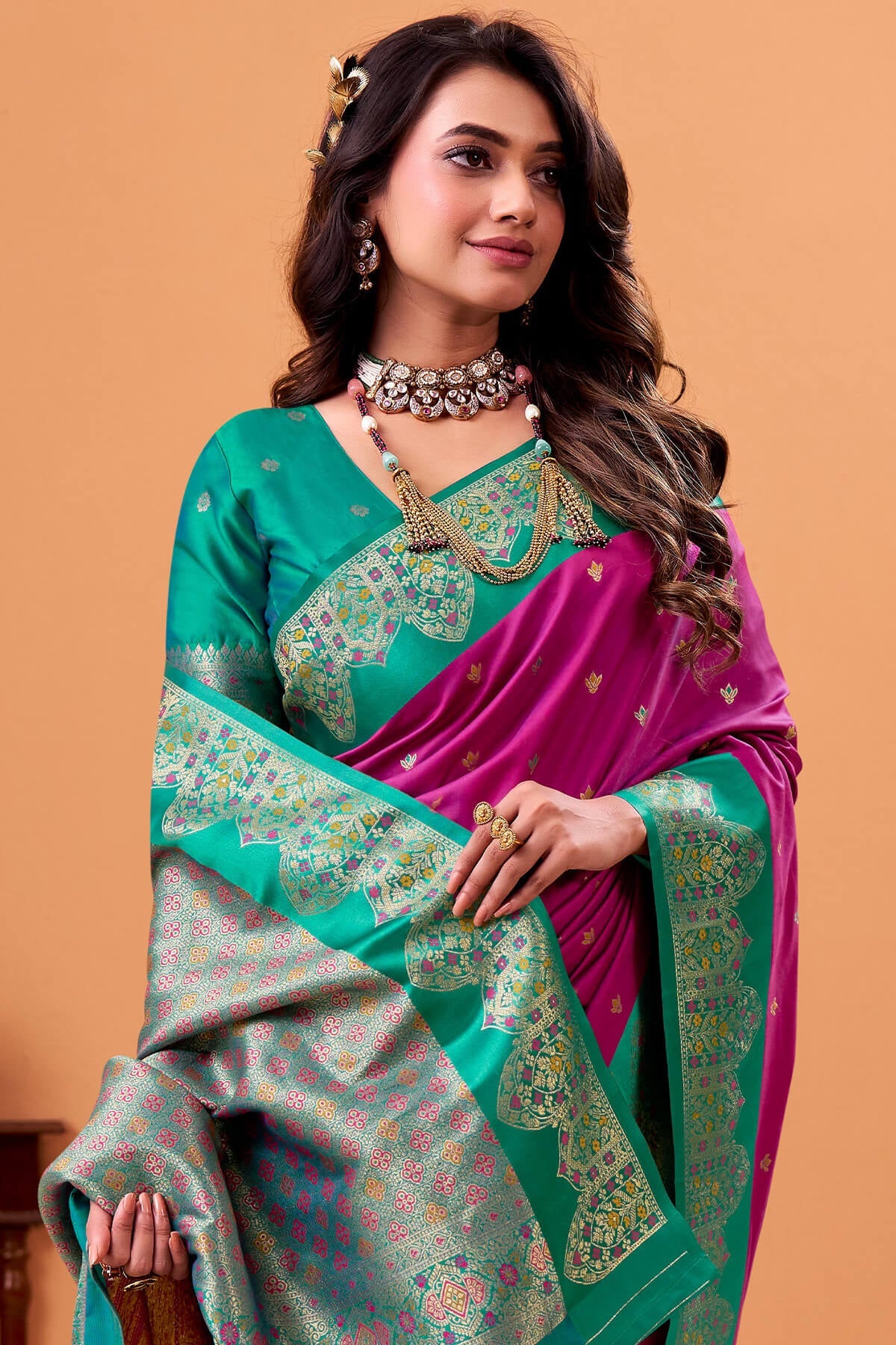 Trendy Magenta Banarasi Satin Silk Saree With Twirling Blouse