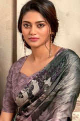 Lagniappe Grey Digital Printed Soft Silk Saree With Scintilla Blouse Piece