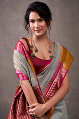 Tremendous Grey Cotton Silk Saree With Zephyr Blouse Piece