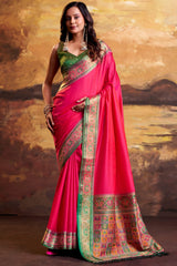 Gossamer Dark Pink Patola Silk Saree with Grandiose Blouse Piece