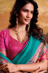 Radiant Firozi Patola Silk Saree with Ineffable Blouse Piece
