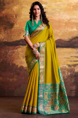 Propinquity Mustard Patola Silk Saree with Girlish Blouse Piece