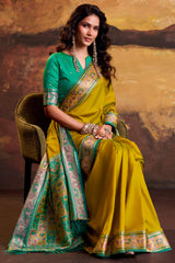 Propinquity Mustard Patola Silk Saree with Girlish Blouse Piece