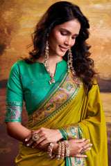 Propinquity Mustard Patola Silk Saree with Girlish Blouse Piece