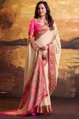 Phenomenal Beige Patola Silk Saree with Pulsating Blouse Piece