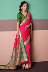 Appealing Dark Pink Patola Silk Saree with Snappy Blouse Piece