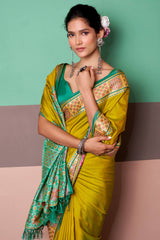 Zephyr Mustard Patola Silk Saree with Chatoyant Blouse Piece