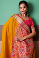 Exquisite Yellow Patola Silk Saree with Staring Blouse Piece
