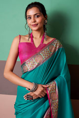 Murmurous Firozi Patola Silk Saree with Mellifluous Blouse Piece