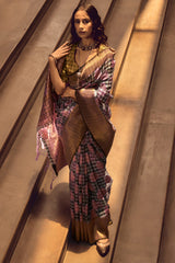 Prominent Grey and Lavender Soft Banarasi Silk Saree With Entrancing Blouse