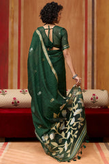 Inimitable Dark Green Pure Munga Cotton Silk Saree With Effulgent Blouse Piece