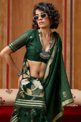Inimitable Dark Green Pure Munga Cotton Silk Saree With Effulgent Blouse Piece