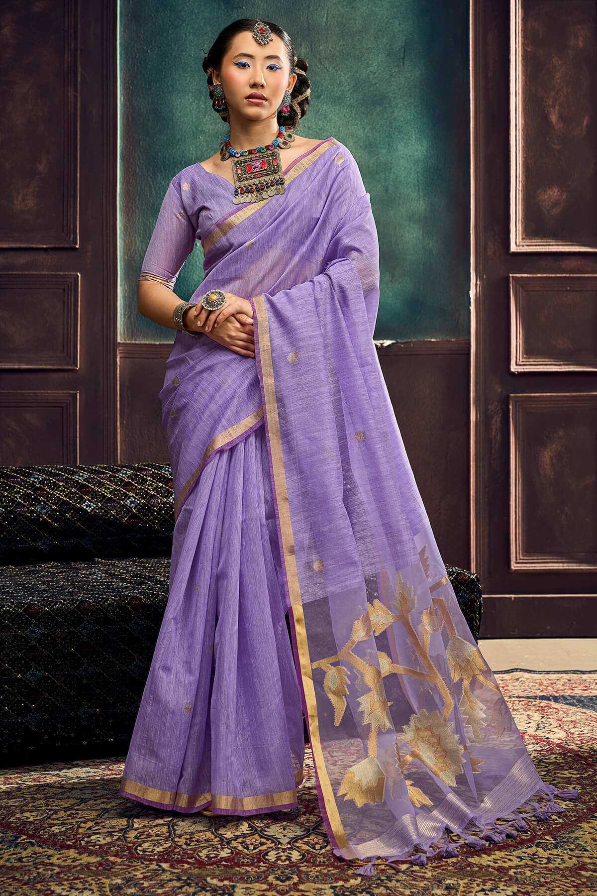 Artistic Lavender Pure Munga Cotton Silk Saree With Ebullience Blouse Piece
