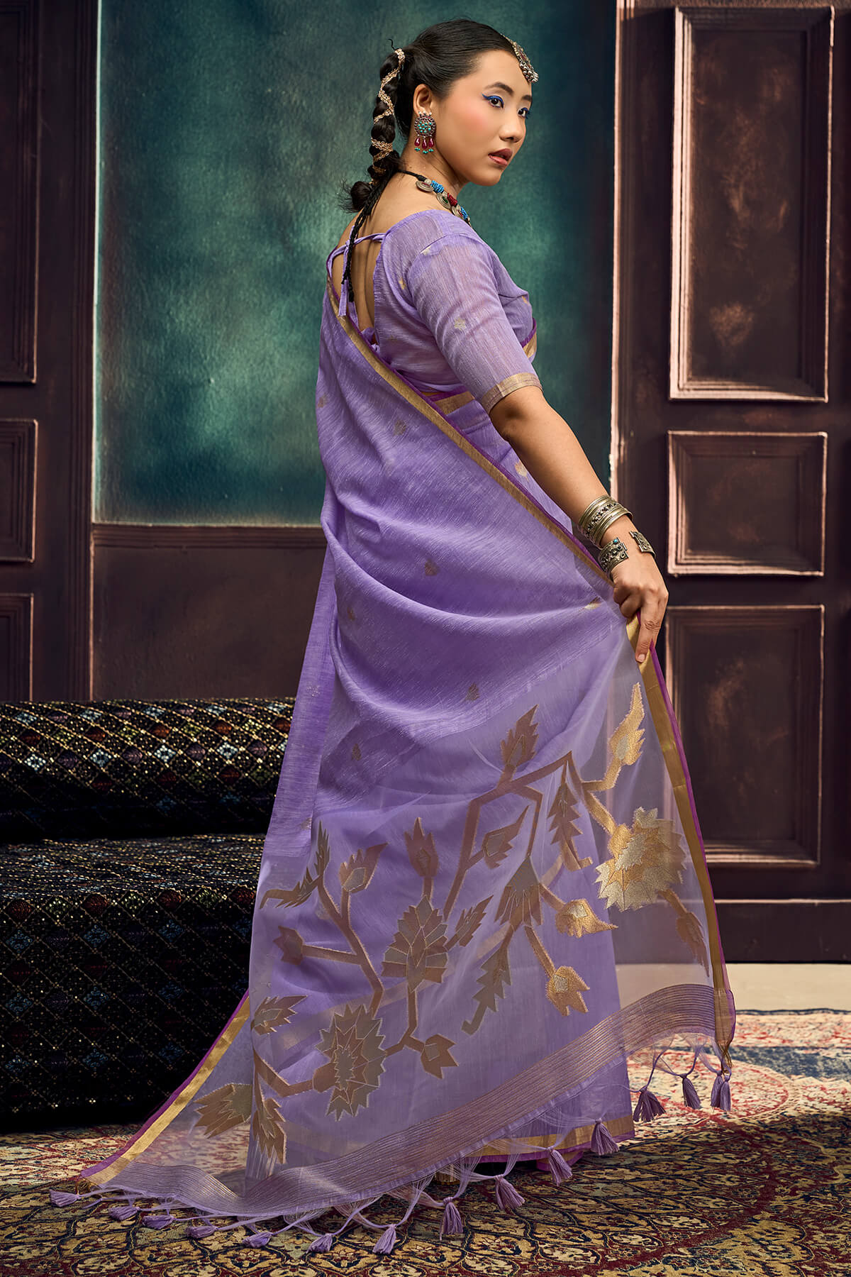 Artistic Lavender Pure Munga Cotton Silk Saree With Ebullience Blouse Piece