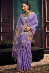 Artistic Lavender Pure Munga Cotton Silk Saree With Ebullience Blouse Piece