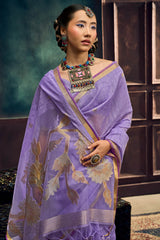 Artistic Lavender Pure Munga Cotton Silk Saree With Ebullience Blouse Piece
