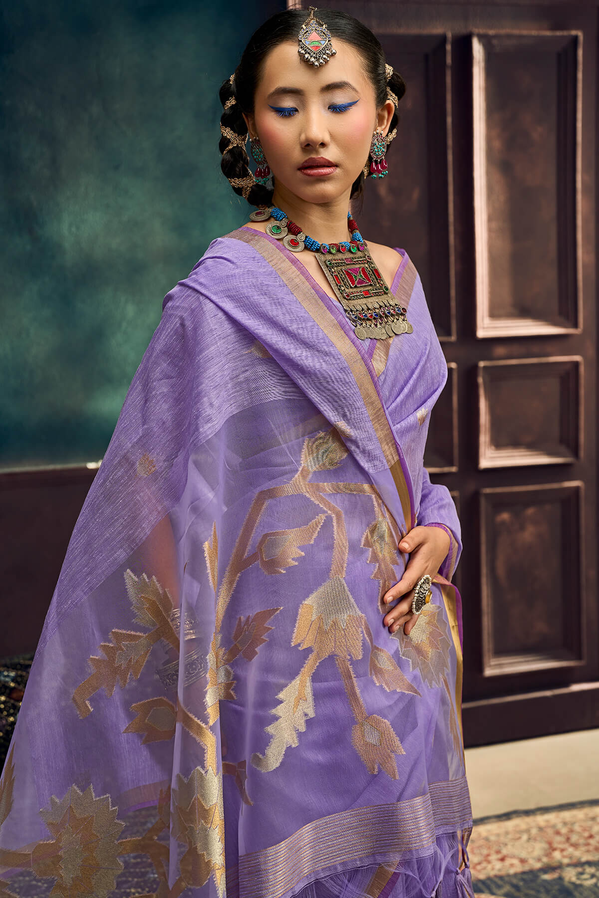 Artistic Lavender Pure Munga Cotton Silk Saree With Ebullience Blouse Piece