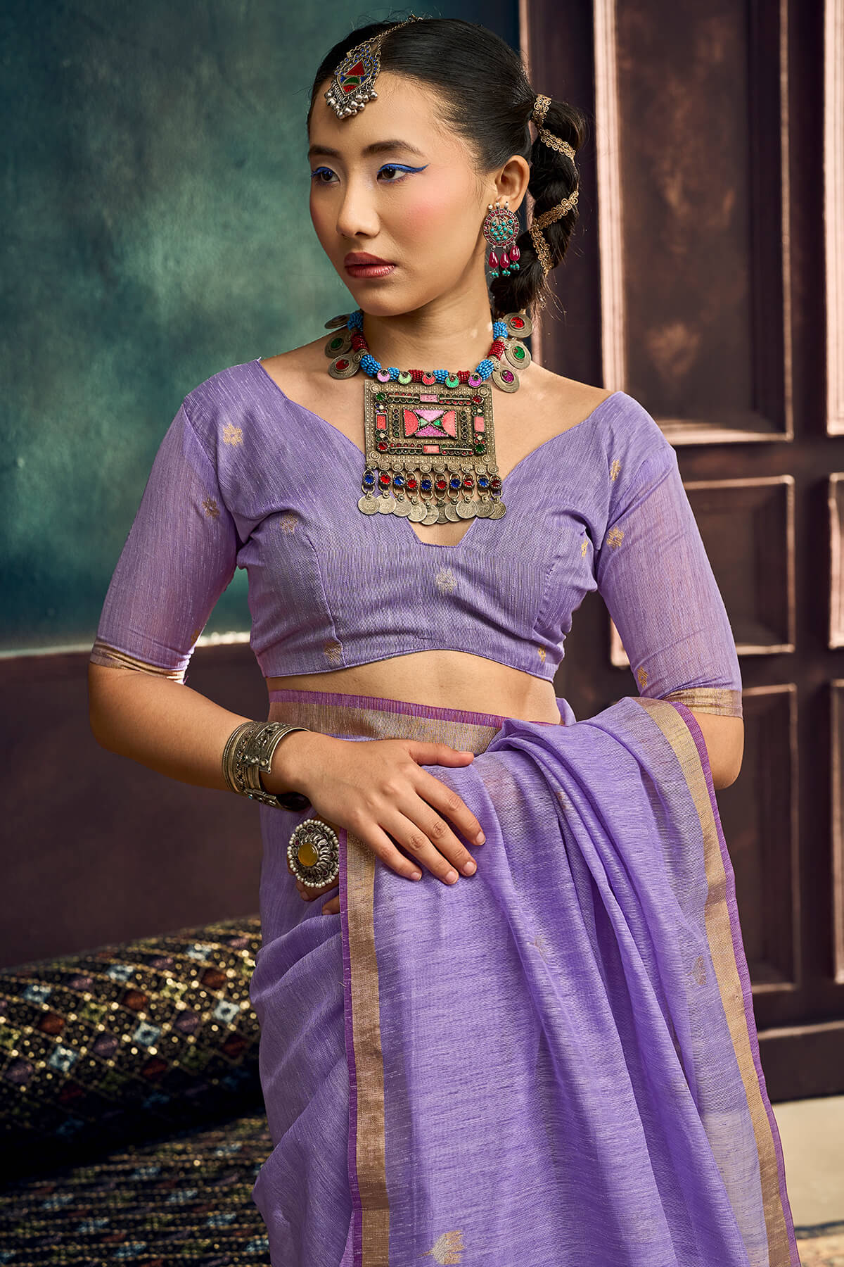Artistic Lavender Pure Munga Cotton Silk Saree With Ebullience Blouse Piece