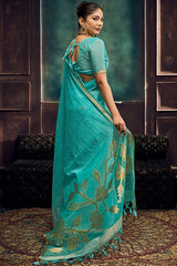 Mesmeric Turquoise Pure Munga Cotton Silk Saree With Exquisite Blouse Piece