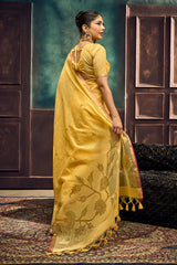 Scrumptious Yellow Pure Munga Cotton Silk Saree With Twirling Blouse Piece