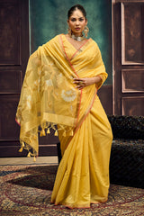 Scrumptious Yellow Pure Munga Cotton Silk Saree With Twirling Blouse Piece