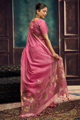 Desiring Pink Pure Munga Cotton Silk Saree With Sonorous Blouse Piece