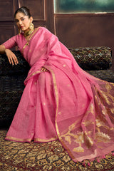 Desiring Pink Pure Munga Cotton Silk Saree With Sonorous Blouse Piece