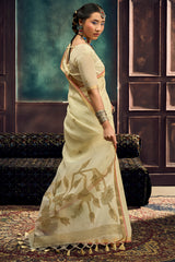 Enticing Beige Pure Munga Cotton Silk Saree With Tremendous Blouse Piece