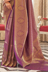 Denouement Purple Kanjivaram Silk Saree with Enchanting Blouse Piece