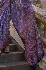 Symmetrical Royal Blue Pashmina saree With Delectable Blouse Piece