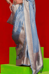Supernal Blue Soft Banarasi Tissue Silk Saree With Inspiring Blouse Piece