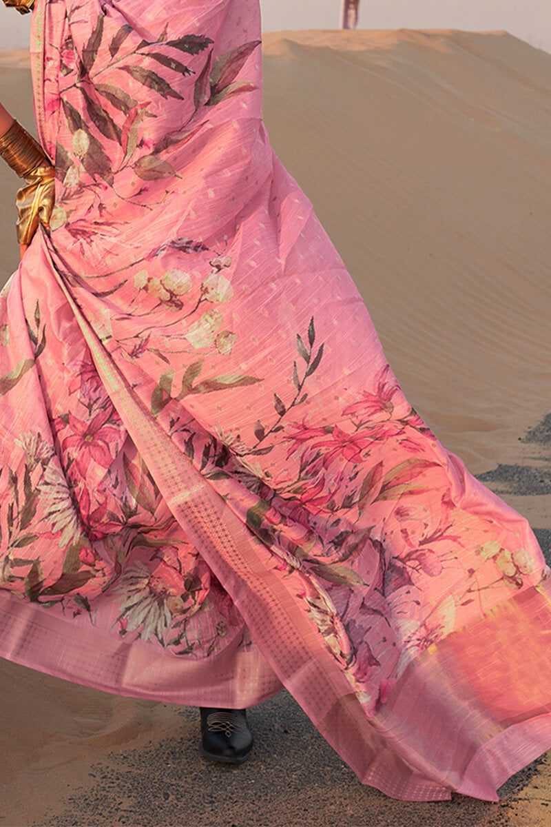 Hypnotic Pink Digital Printed Cotton Silk Saree With Preferable Blouse Piece