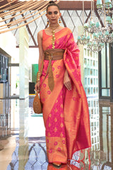 Twirling Dark Pink Soft Banarasi Silk Saree With Ideal Blouse Piece