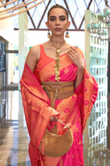 Twirling Dark Pink Soft Banarasi Silk Saree With Ideal Blouse Piece