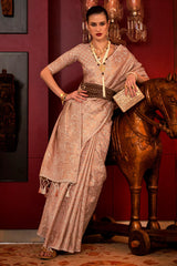 Eye-catching Beige Soft Banarasi Silk Saree With Stylish Blouse Piece