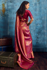 Traditional Wine Kanjivaram Silk Saree With Winsome Blouse Piece