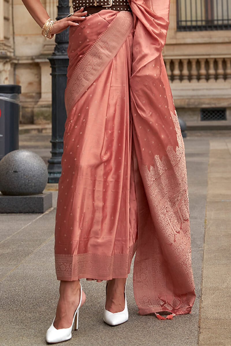 Improbable Peach Soft Banarasi Silk Saree With Alluring Blouse Piece